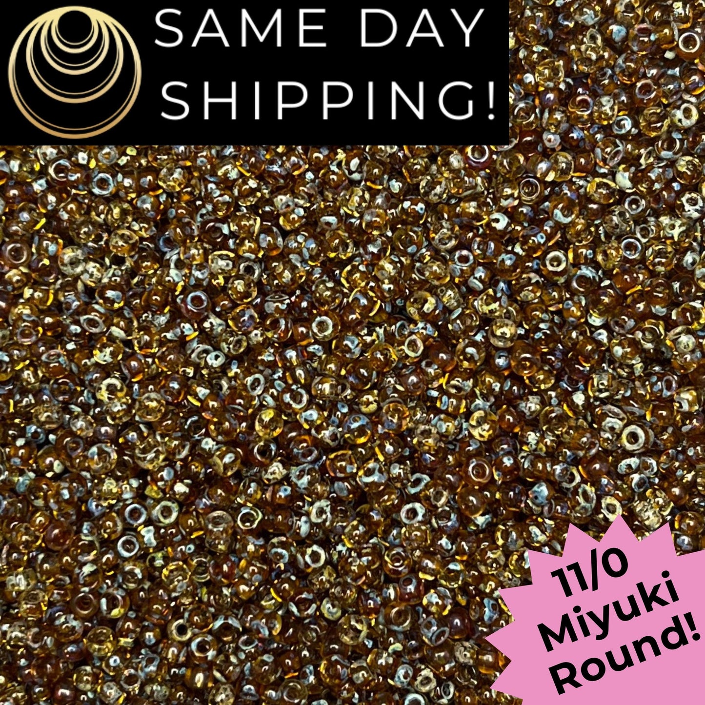 11-4501 11/0 Miyuki Round Transparent Saffron Picasso Seed Beads
