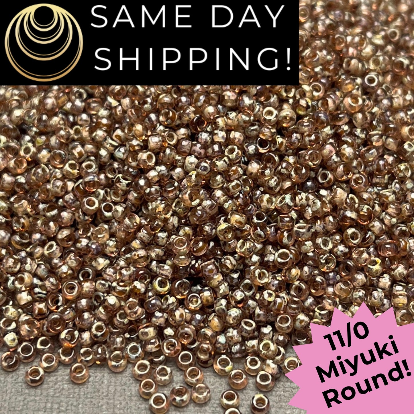 11-4505 11/0 Miyuki Round Transparent Smoky Topaz Picasso Seed Beads