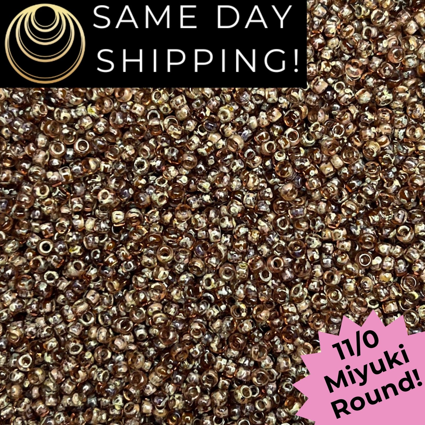 11-4505 11/0 Miyuki Round Transparent Smoky Topaz Picasso Seed Beads