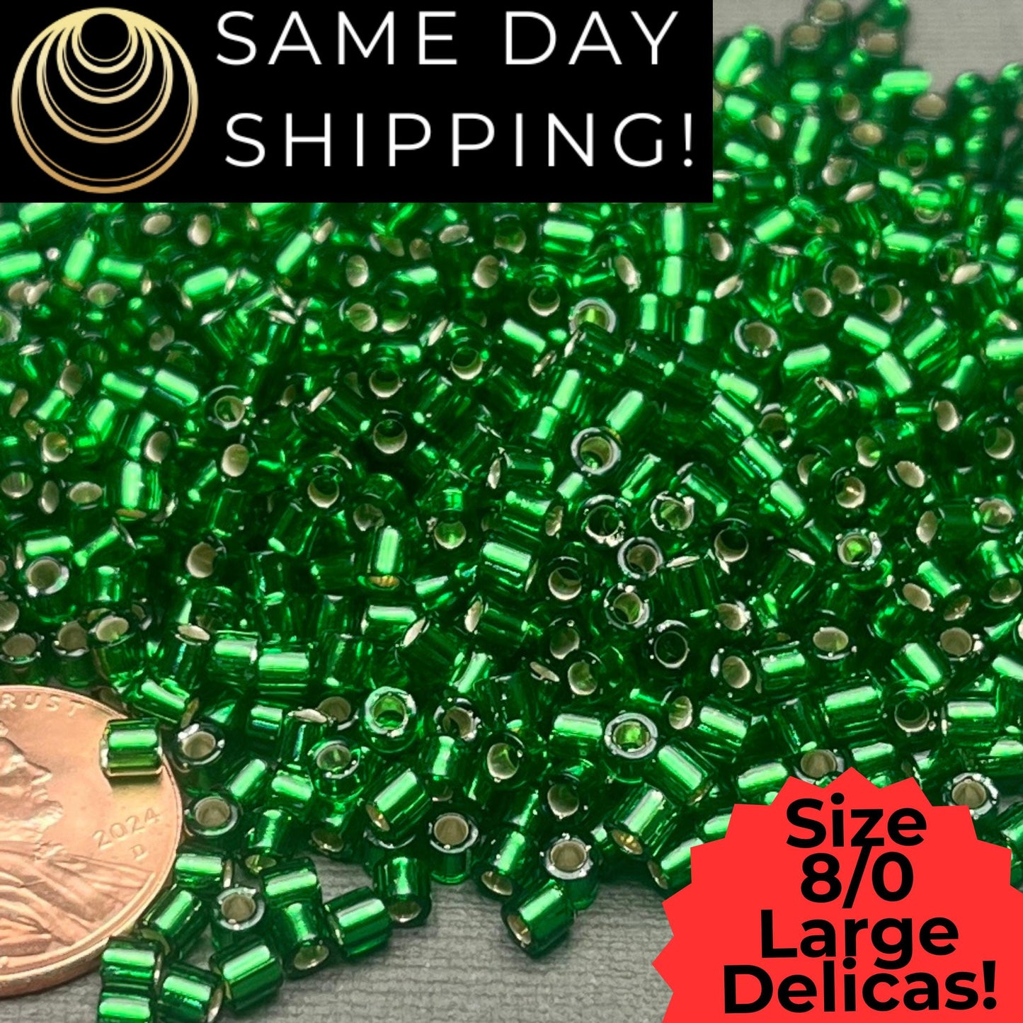 DBL0046 8/0 LARGE Miyuki Delica Beads Silver Lined Light Green