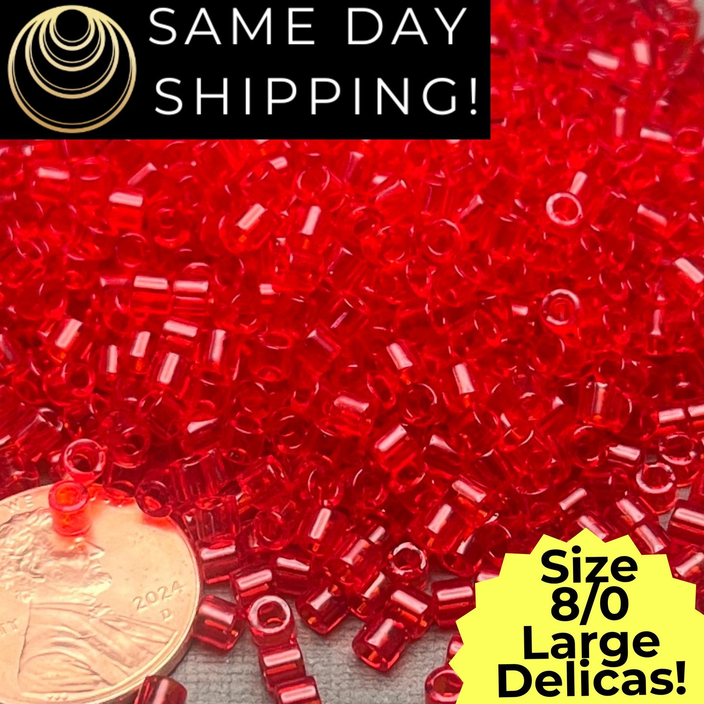 DBL0704 8/0 LARGE Miyuki Delica Beads Transparent Red