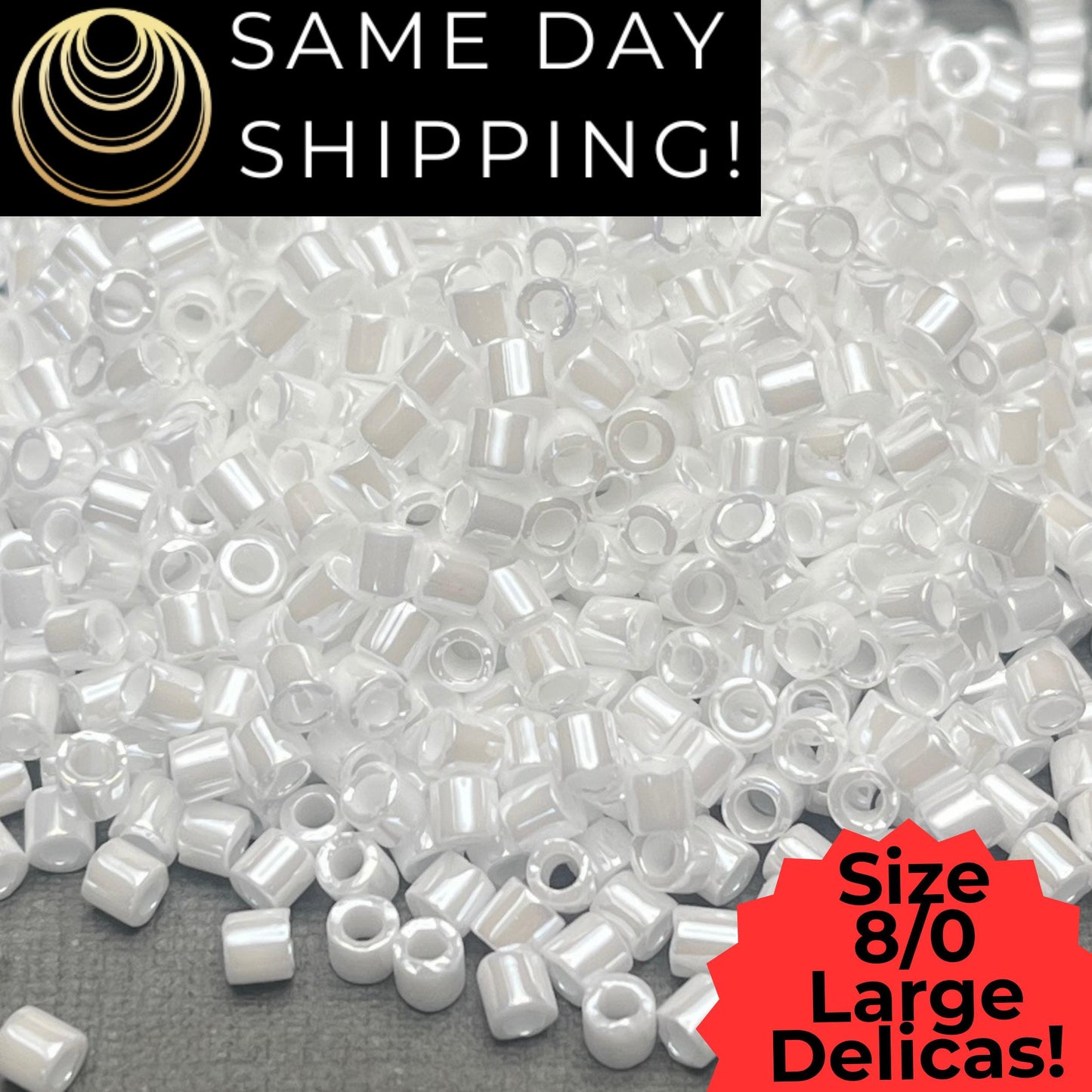 DBL0201 8/0 LARGE Miyuki Delica Beads White Pearl Ceylon