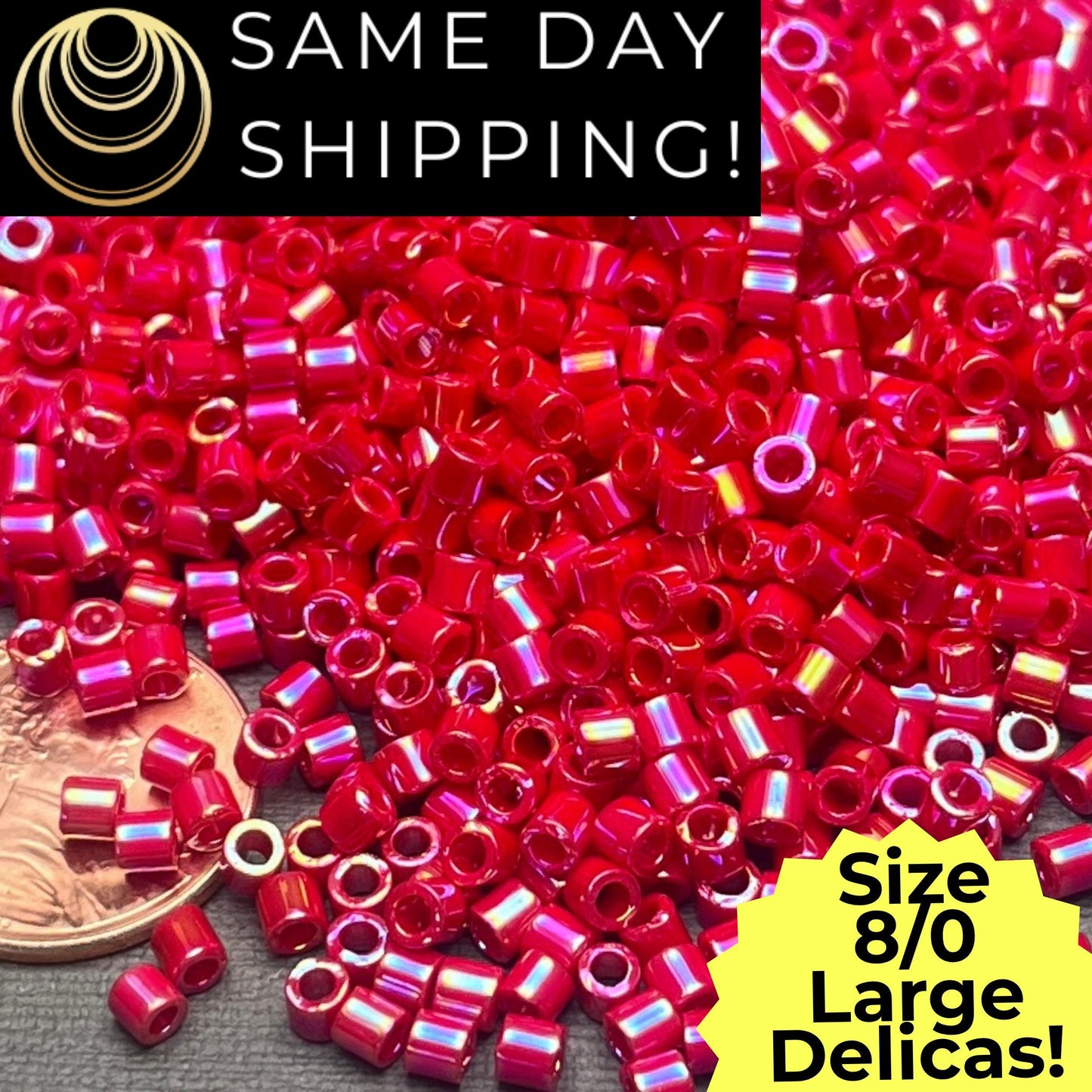 DBL0162 8/0 LARGE Miyuki Delica Beads Opaque Red AB