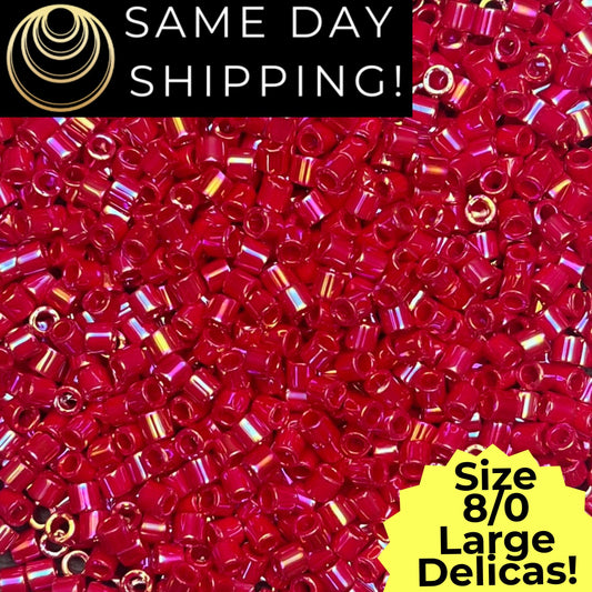 DBL0162 8/0 LARGE Miyuki Delica Beads Opaque Red AB