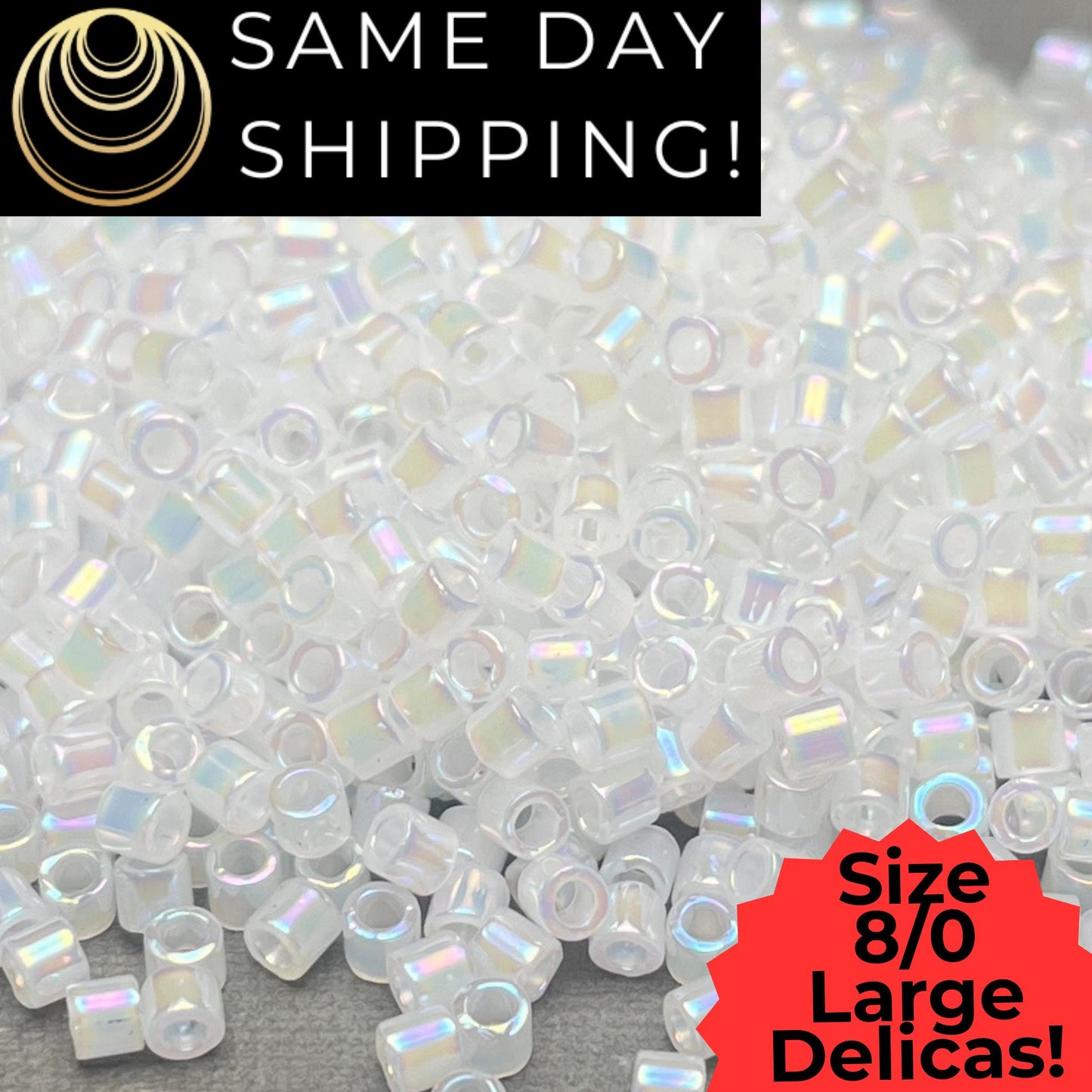 DBL0222 8/0 LARGE Miyuki Delica Beads White Opal Crystal AB