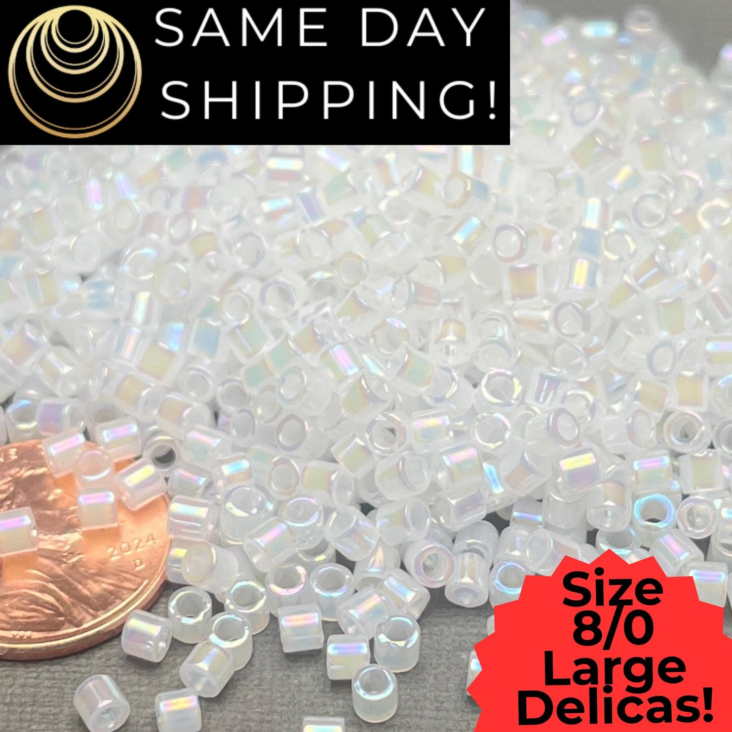 DBL0222 8/0 LARGE Miyuki Delica Beads White Opal Crystal AB