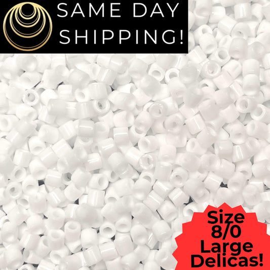 DBL0200 8/0 LARGE Miyuki Delica Beads Opaque White