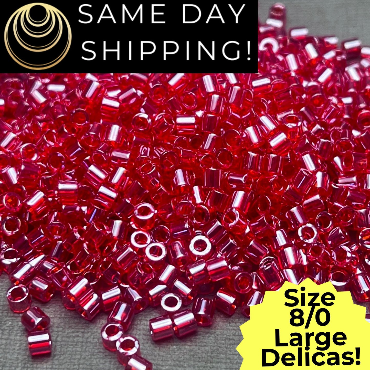 DBL0098 8/0 LARGE Miyuki Delica Beads Transparent Red Ceylon