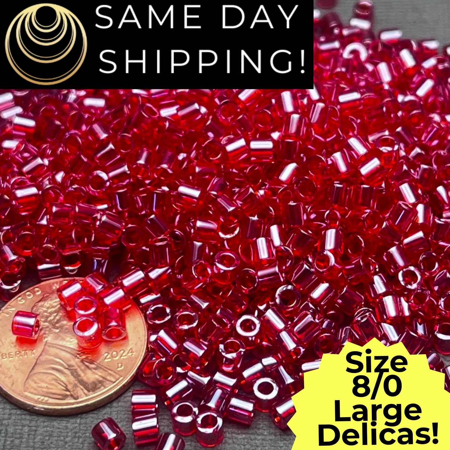 DBL0098 8/0 LARGE Miyuki Delica Beads Transparent Red Ceylon