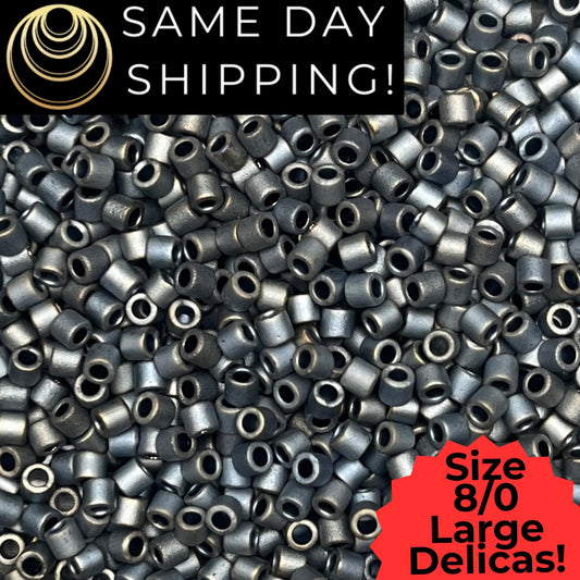 DBL0307 8/0 LARGE Miyuki Delica Beads Matte Metallic Silver Gray