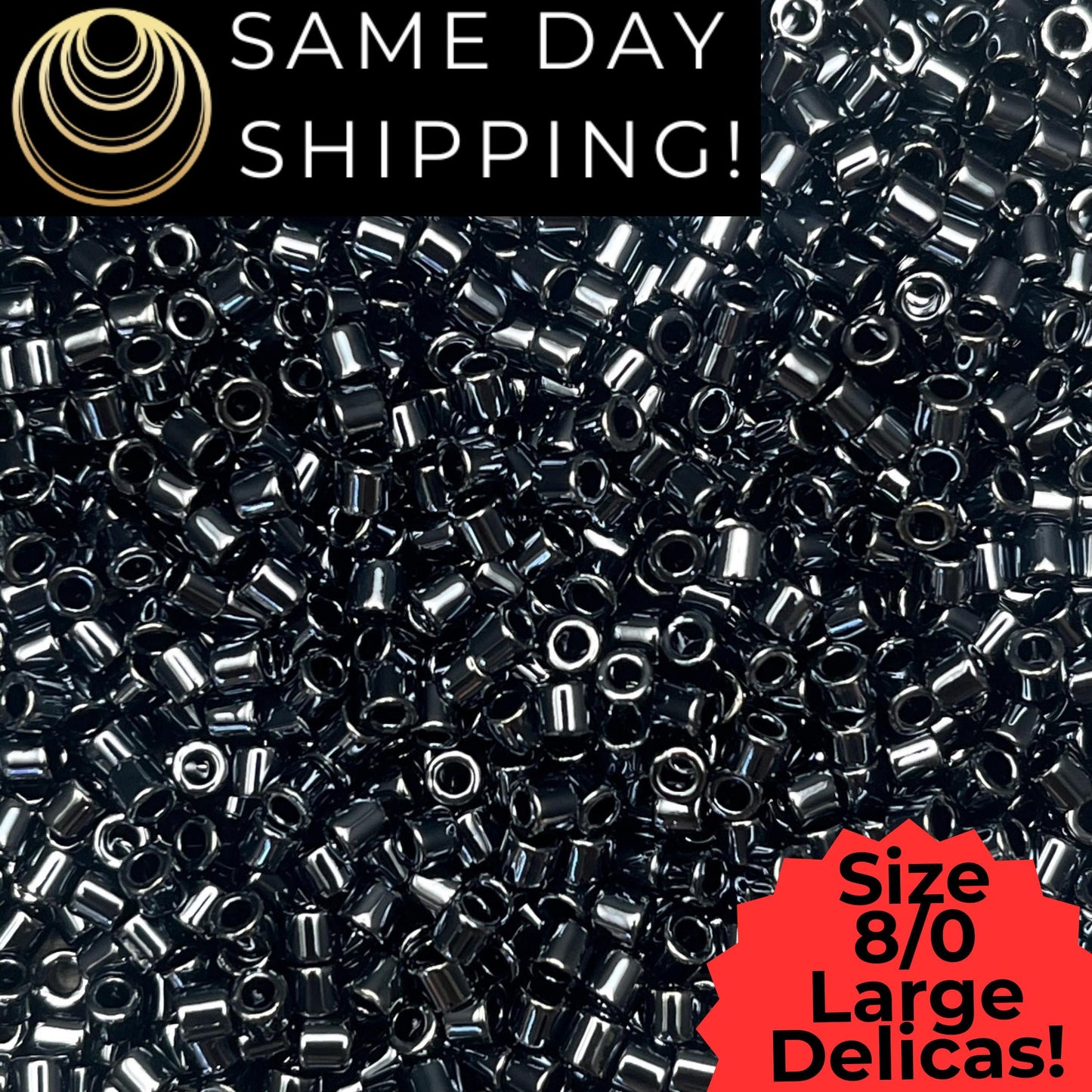 DBL0001 8/0 LARGE Miyuki Delica Beads Metallic Gunmetal
