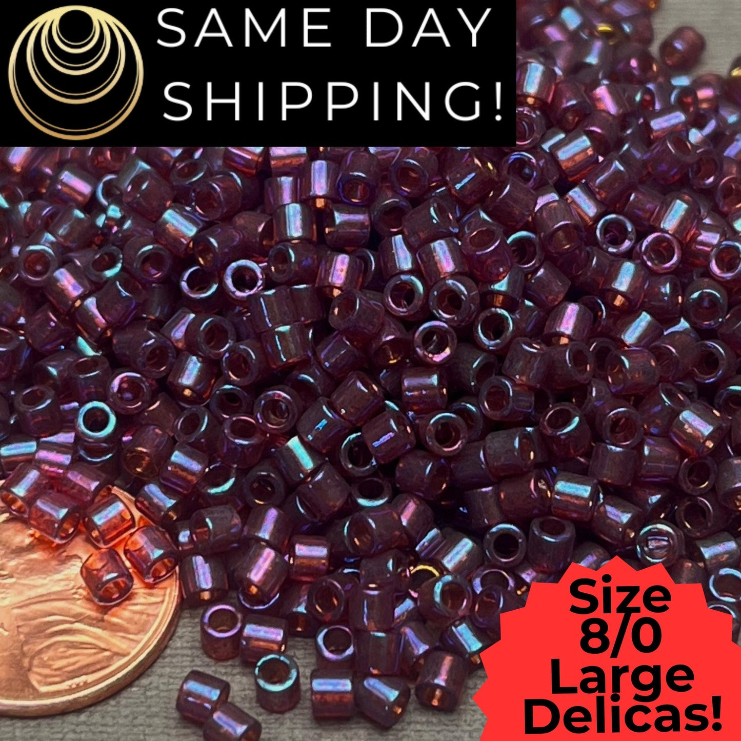 DBL0104 8/0 LARGE Miyuki Delica Beads Claret Plum Rainbow