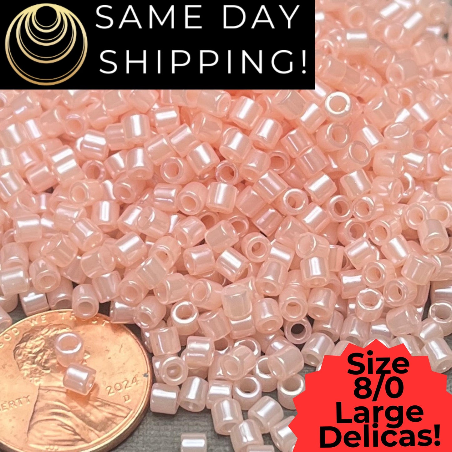 DBL0234 8/0 LARGE Miyuki Delica Beads Crystal Pastel Pink Ceylon Luster