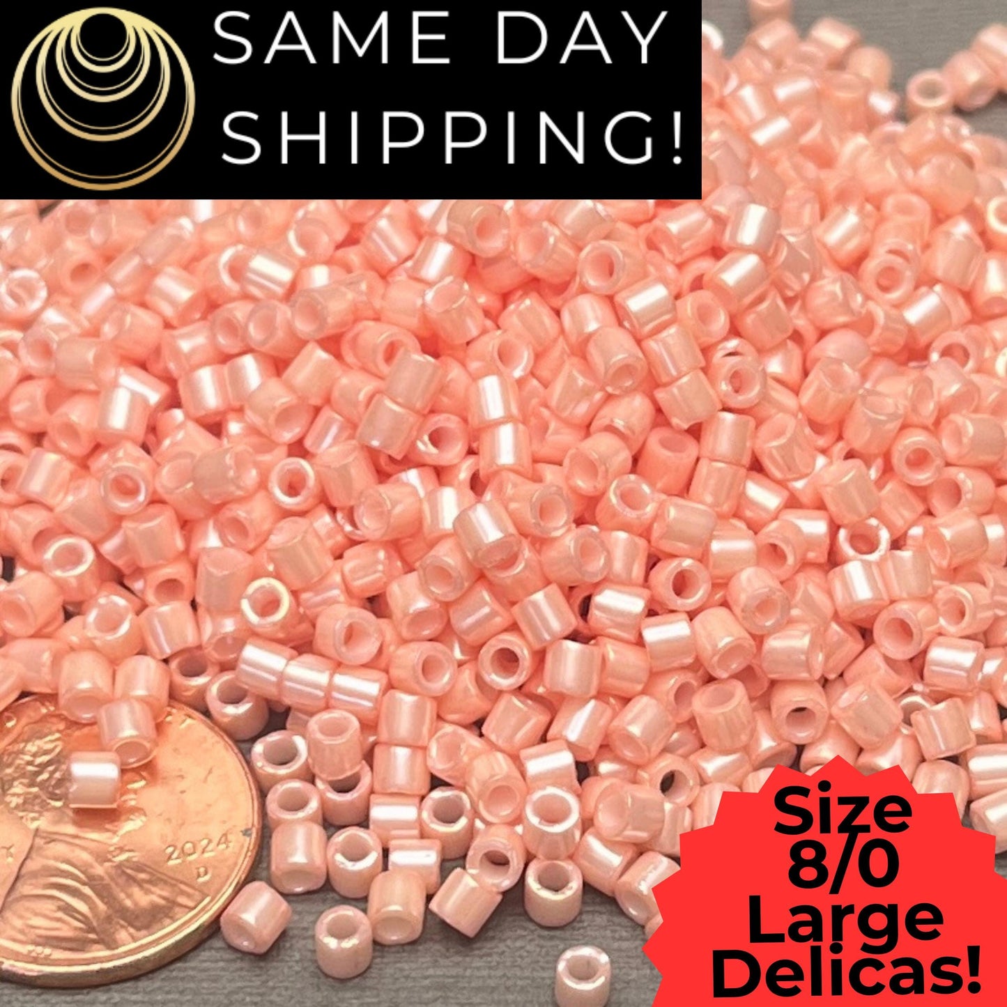 DBL1533 8/0 LARGE Miyuki Delica Beads Opaque Light Salmon Ceylon
