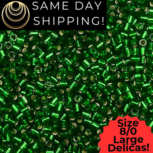 DBL0046 8/0 LARGE Miyuki Delica Beads Silver Lined Light Green