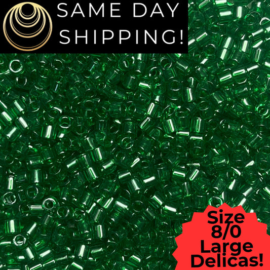 DBL0705 8/0 LARGE Miyuki Delica Beads Transparent Green