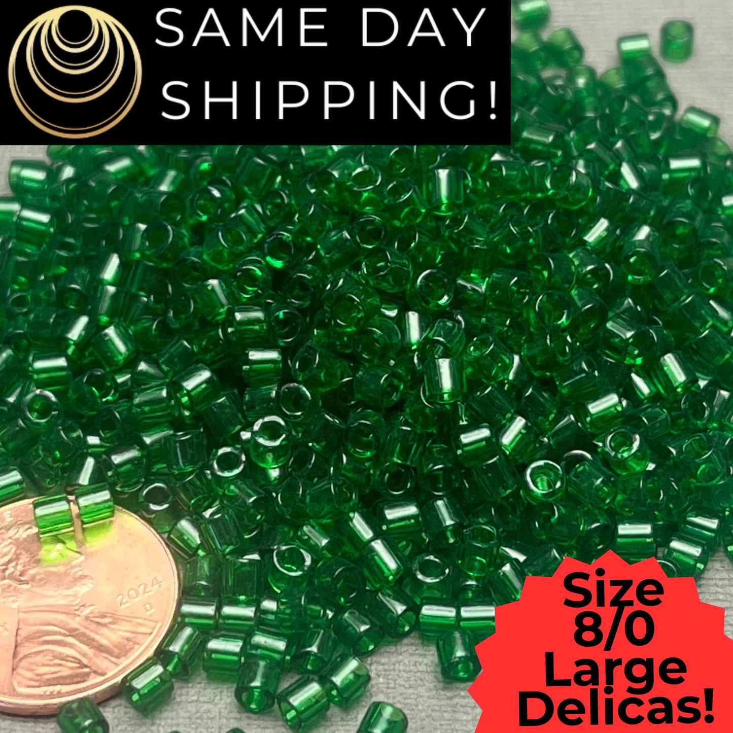 DBL0705 8/0 LARGE Miyuki Delica Beads Transparent Green