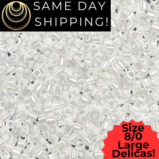 DBL0201 8/0 LARGE Miyuki Delica Beads White Pearl Ceylon