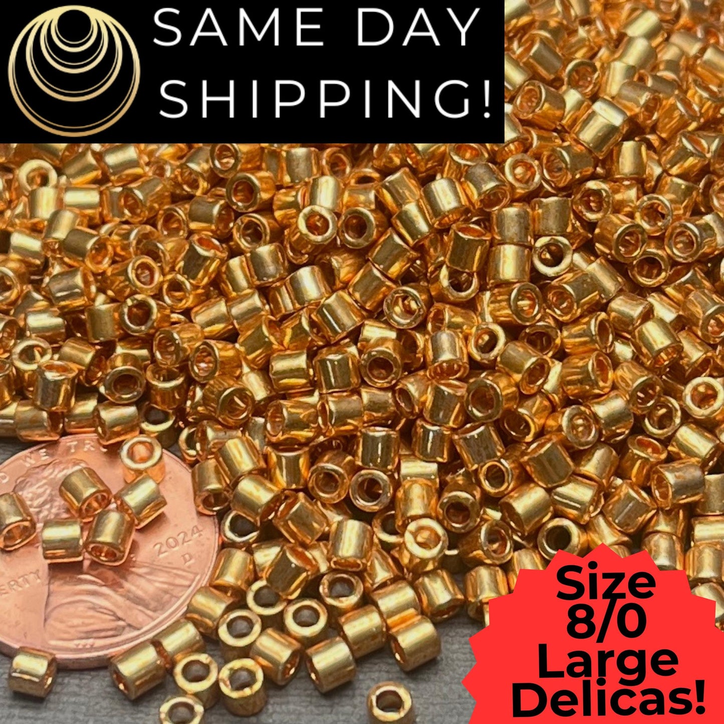 DBL0410 8/0 LARGE Miyuki Delica Beads Galvanized Yellow Gold
