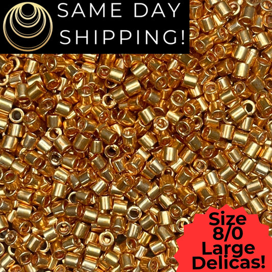 DBL0410 8/0 LARGE Miyuki Delica Beads Galvanized Yellow Gold
