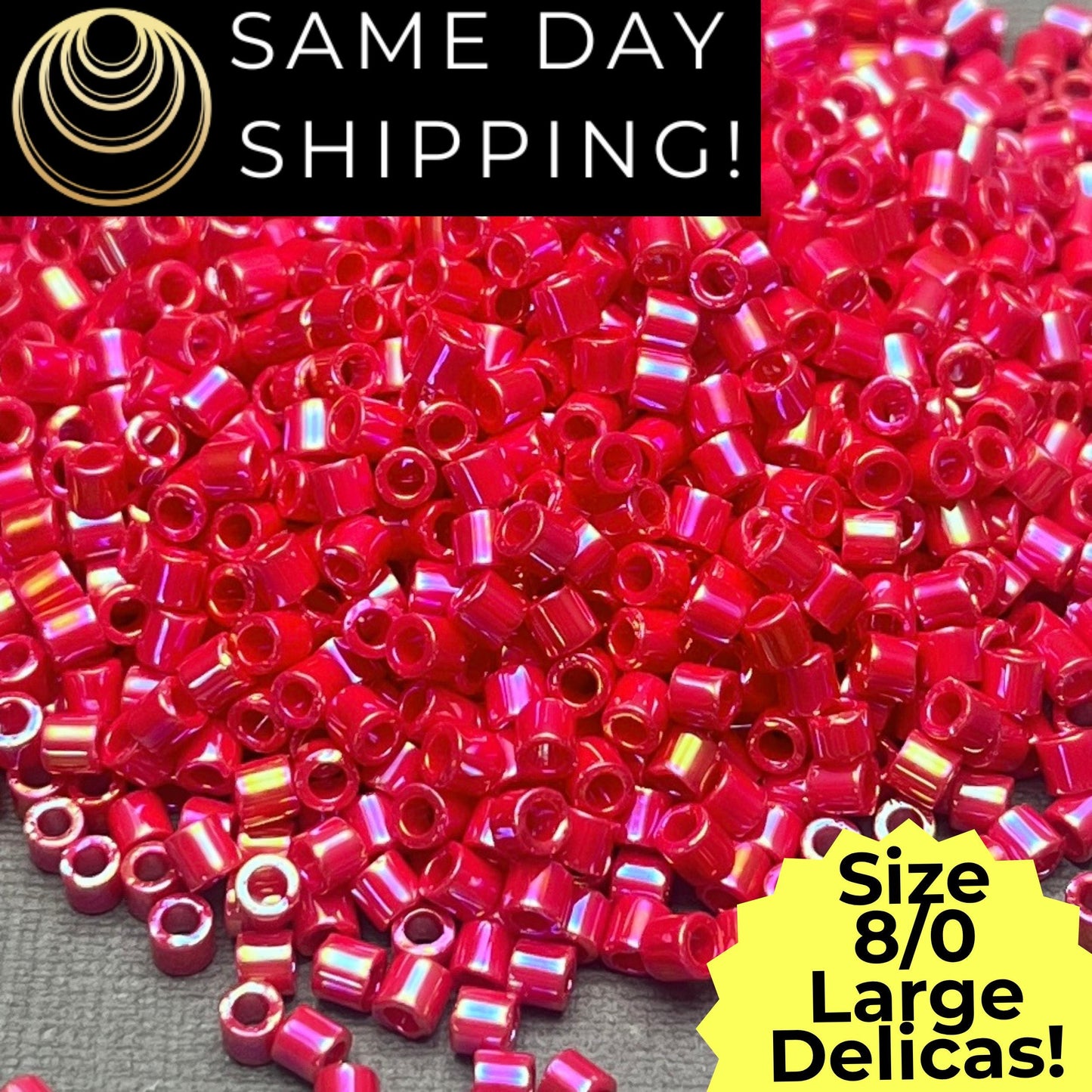 DBL0162 8/0 LARGE Miyuki Delica Beads Opaque Red AB