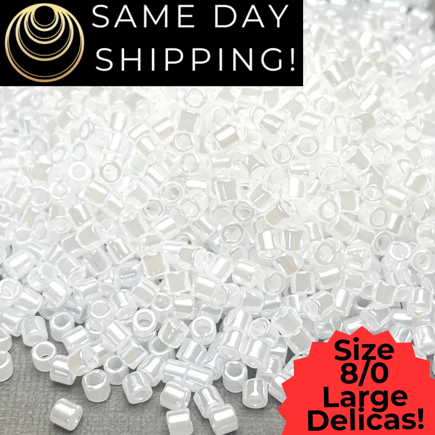 DBL0231 8/0 LARGE Miyuki Delica Beads White Crystal Lined Luster