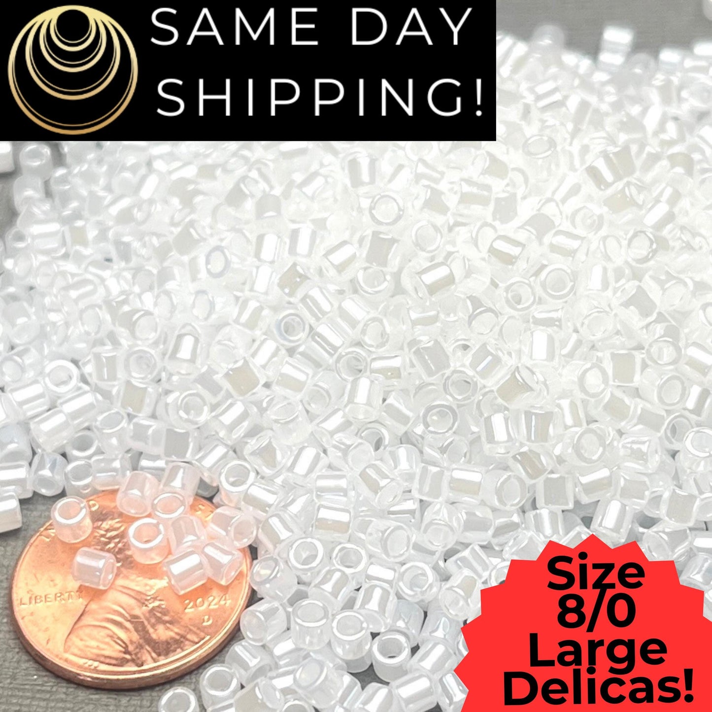 DBL0231 8/0 LARGE Miyuki Delica Beads White Crystal Lined Luster