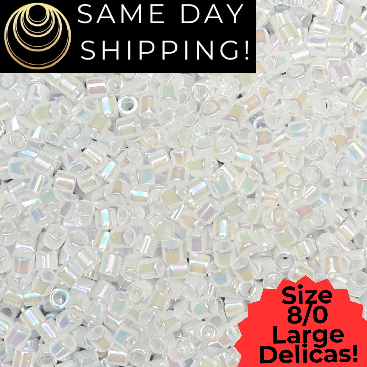 DBL0222 8/0 LARGE Miyuki Delica Beads White Opal Crystal AB