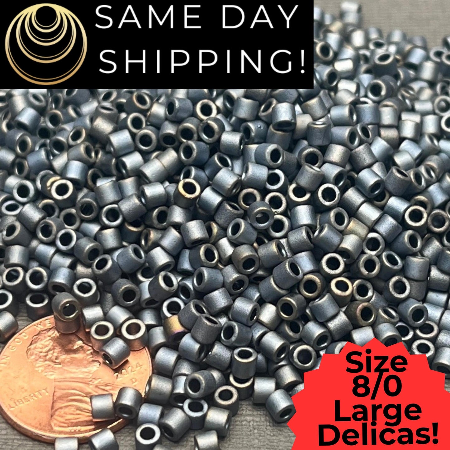 DBL0307 8/0 LARGE Miyuki Delica Beads Matte Metallic Silver Gray