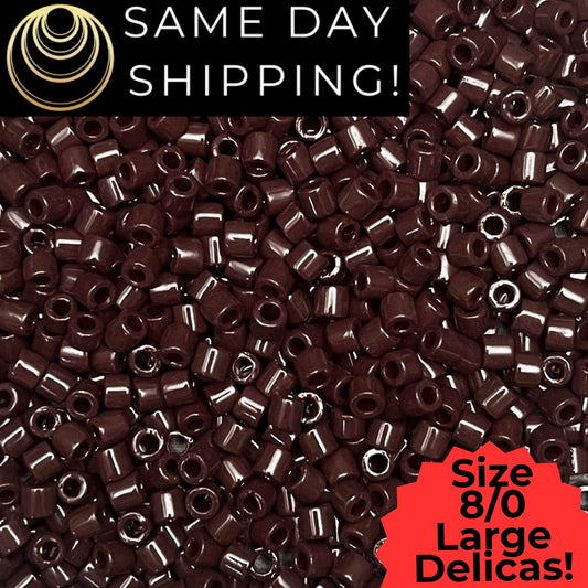 DBL0734 8/0 LARGE Miyuki Delica Beads Opaque Chocolate Brown