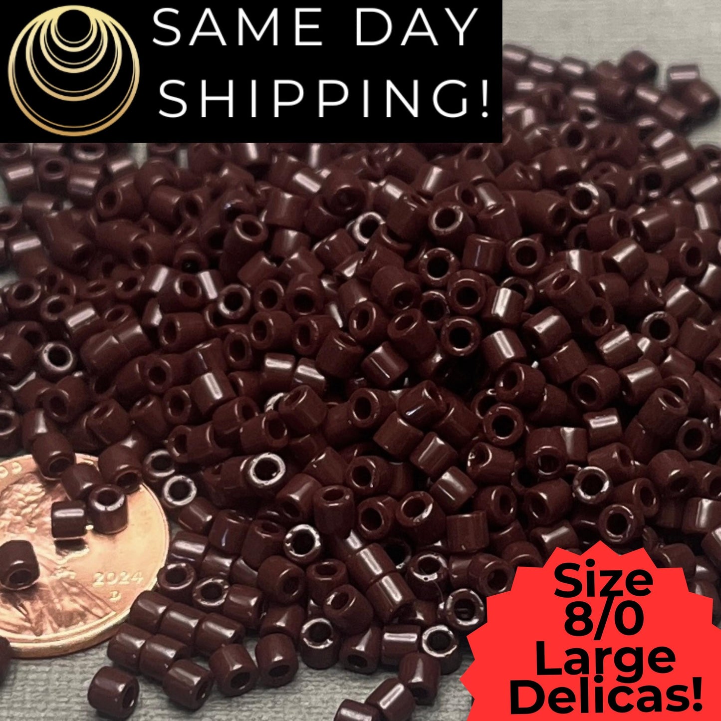 DBL0734 8/0 LARGE Miyuki Delica Beads Opaque Chocolate Brown