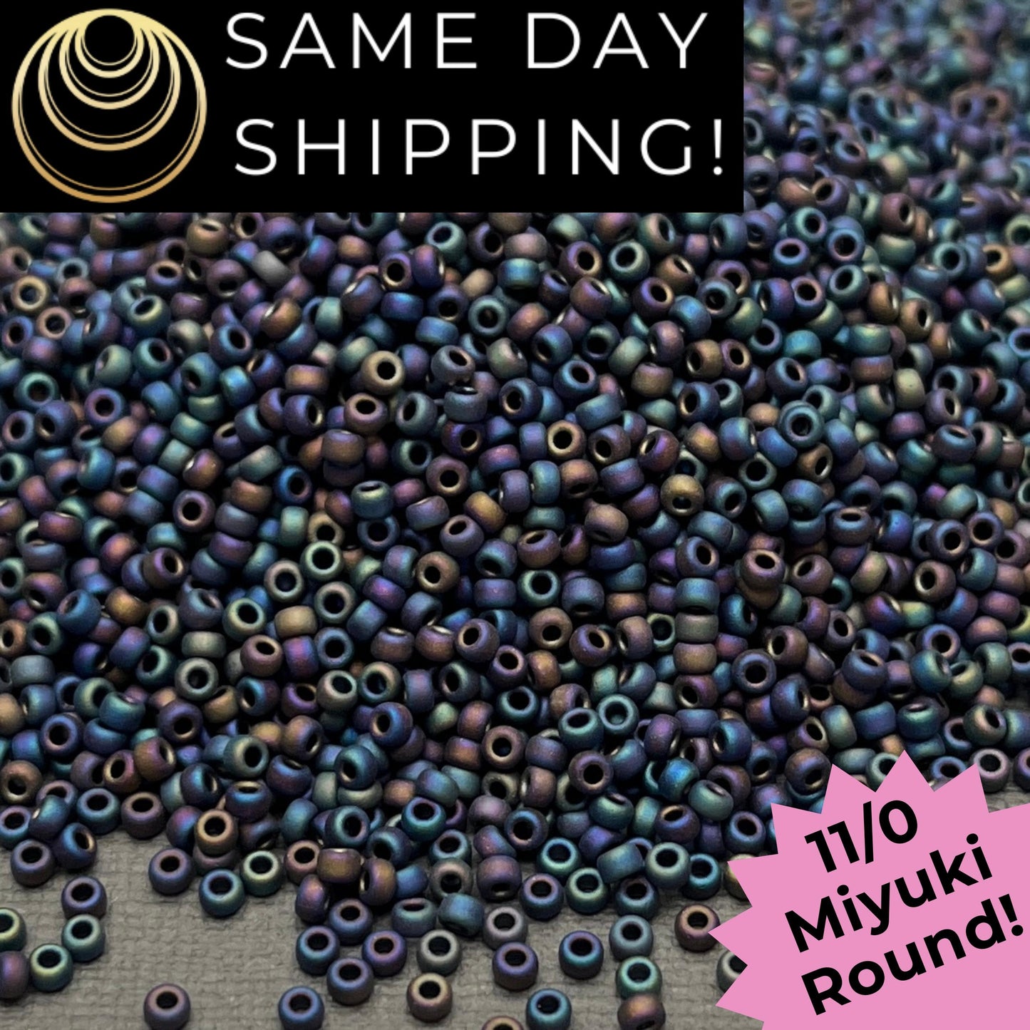 11-401FR 11/0 Miyuki Round Seed Beads Matte Black AB