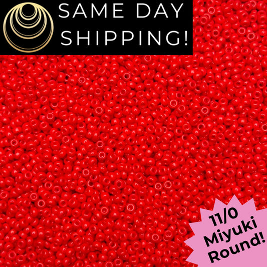 11-0407 11/0 Miyuki Opaque Vermillion Red Round Rocaille Seed Beads