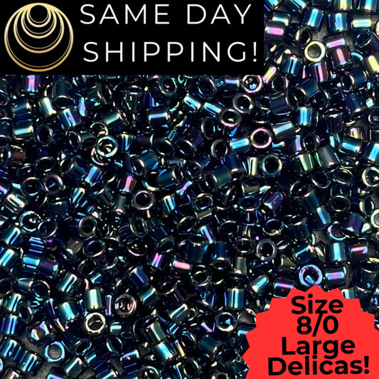 DBL0005 8/0 LARGE Miyuki Delica Beads Metallic Blue AB