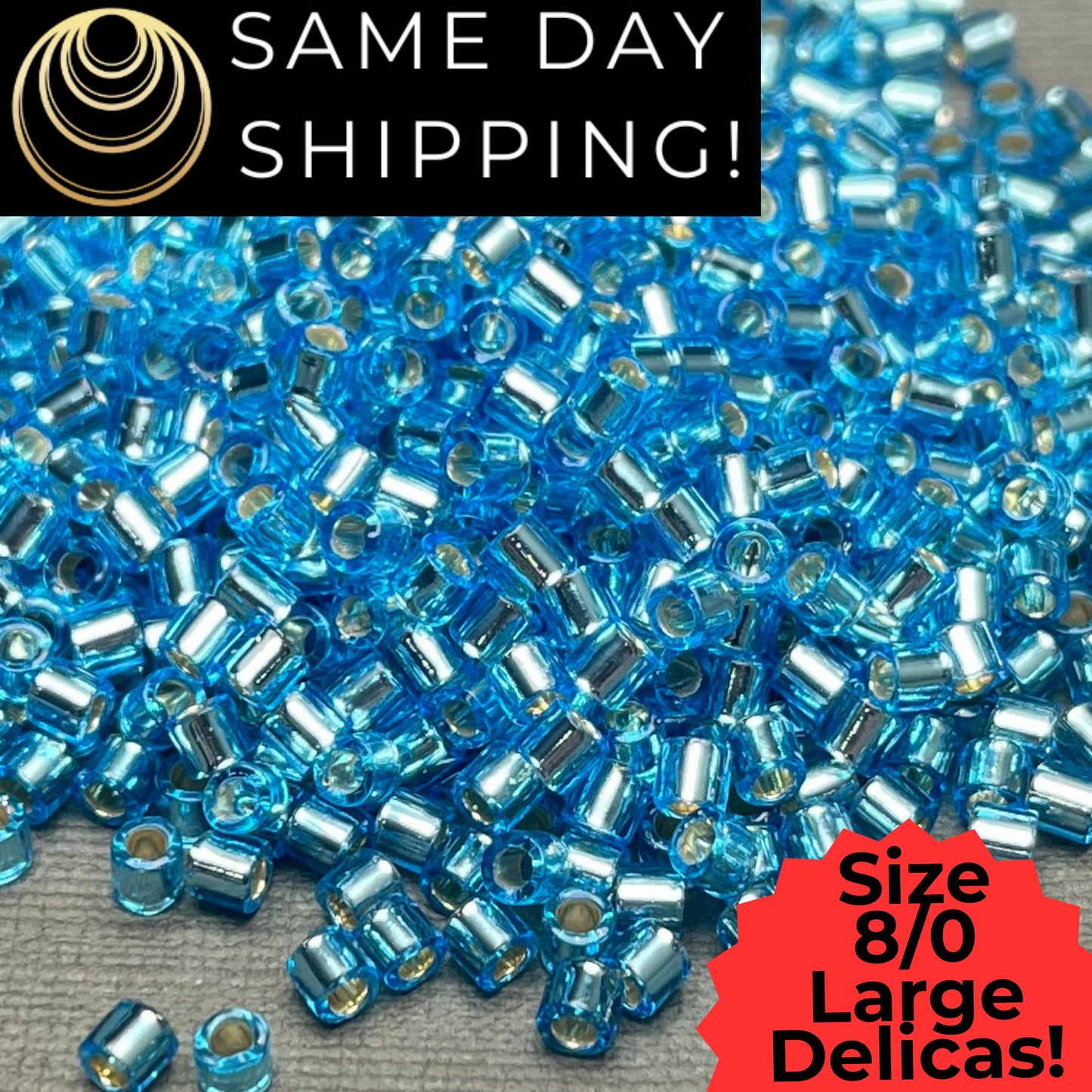 DBL0044 8/0 LARGE Miyuki Delica Beads Silver Lined Aqua Blue