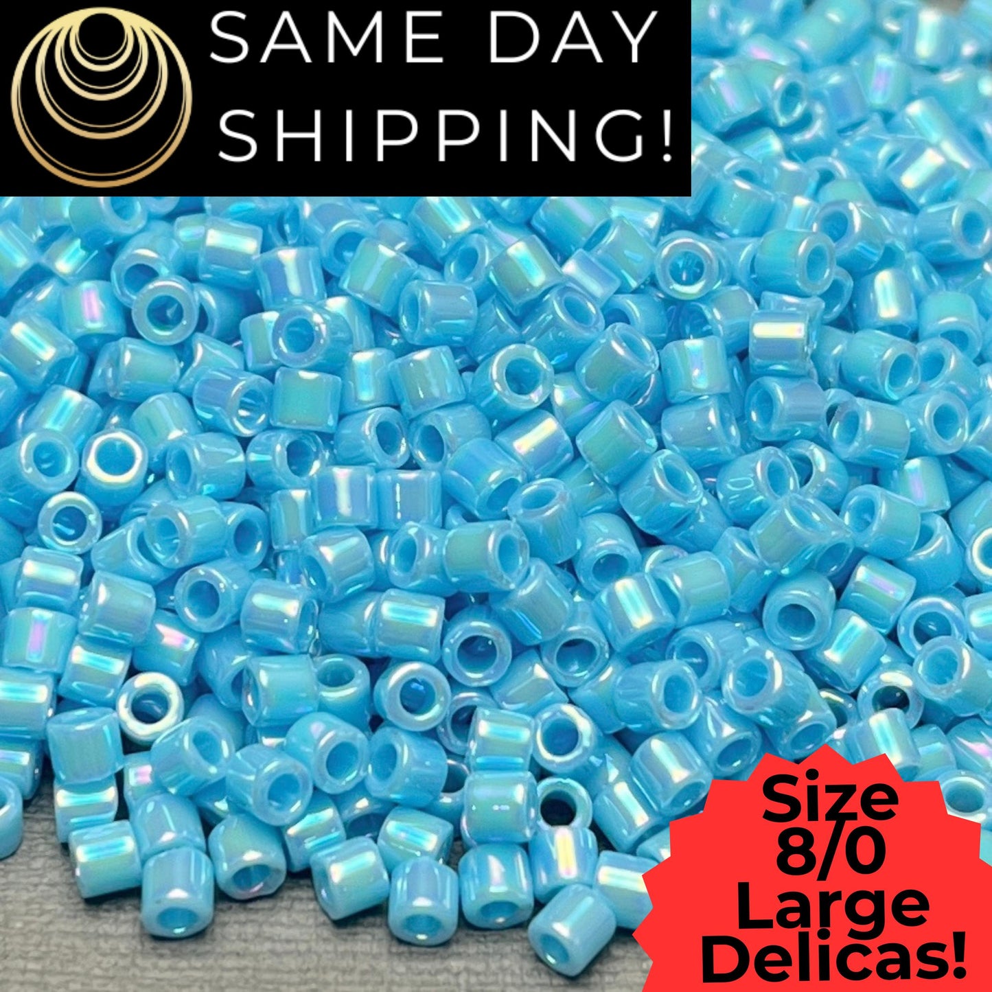 DBL0164 8/0 LARGE Miyuki Delica Beads Opaque Turquoise Blue AB