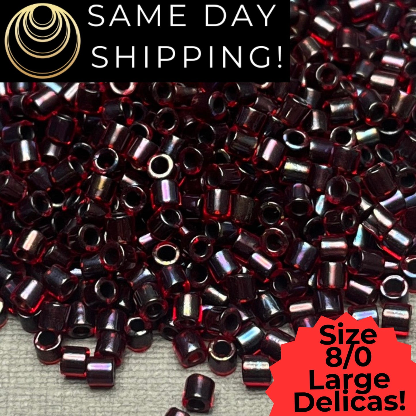 DBL0297 8/0 LARGE Miyuki Delica Beads Garnet Lined Ruby AB