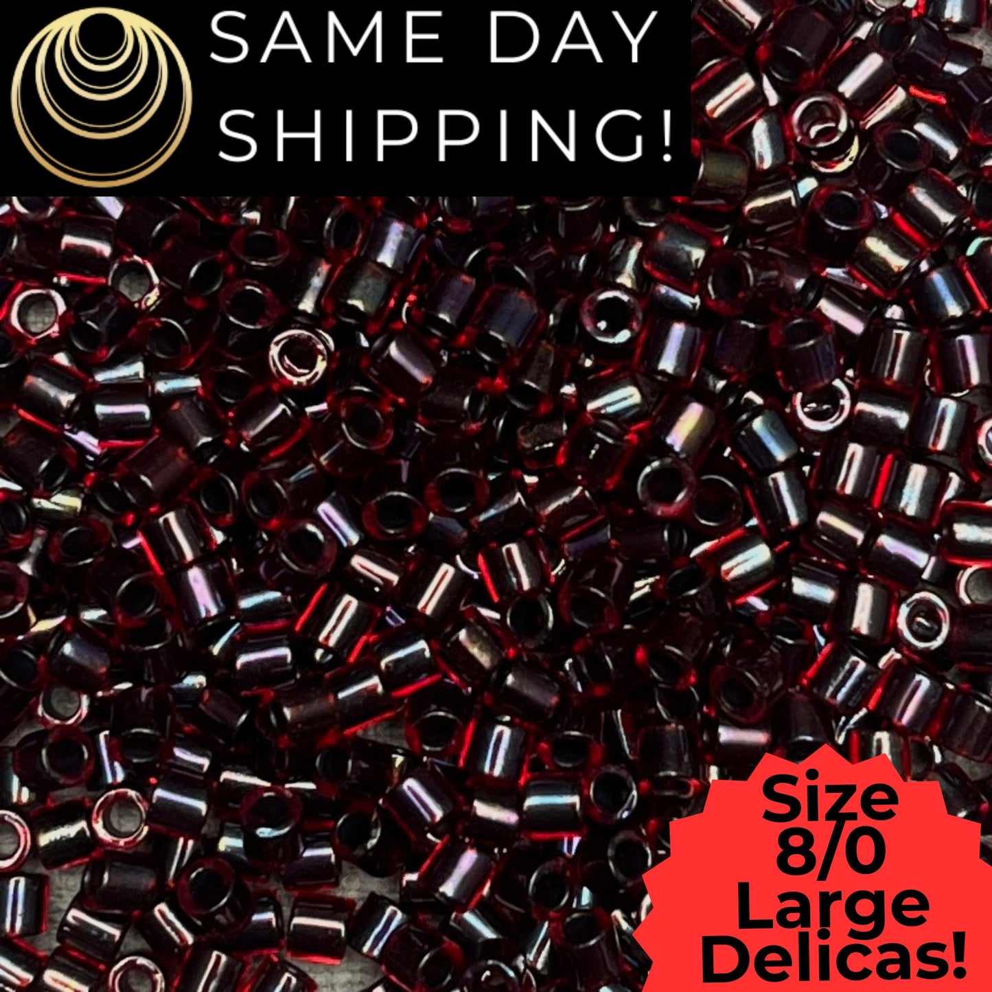 DBL0297 8/0 LARGE Miyuki Delica Beads Garnet Lined Ruby AB
