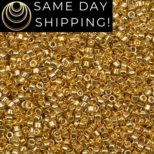 DB034 11/0 Miyuki Delica Beads 24kt Light Gold Plated
