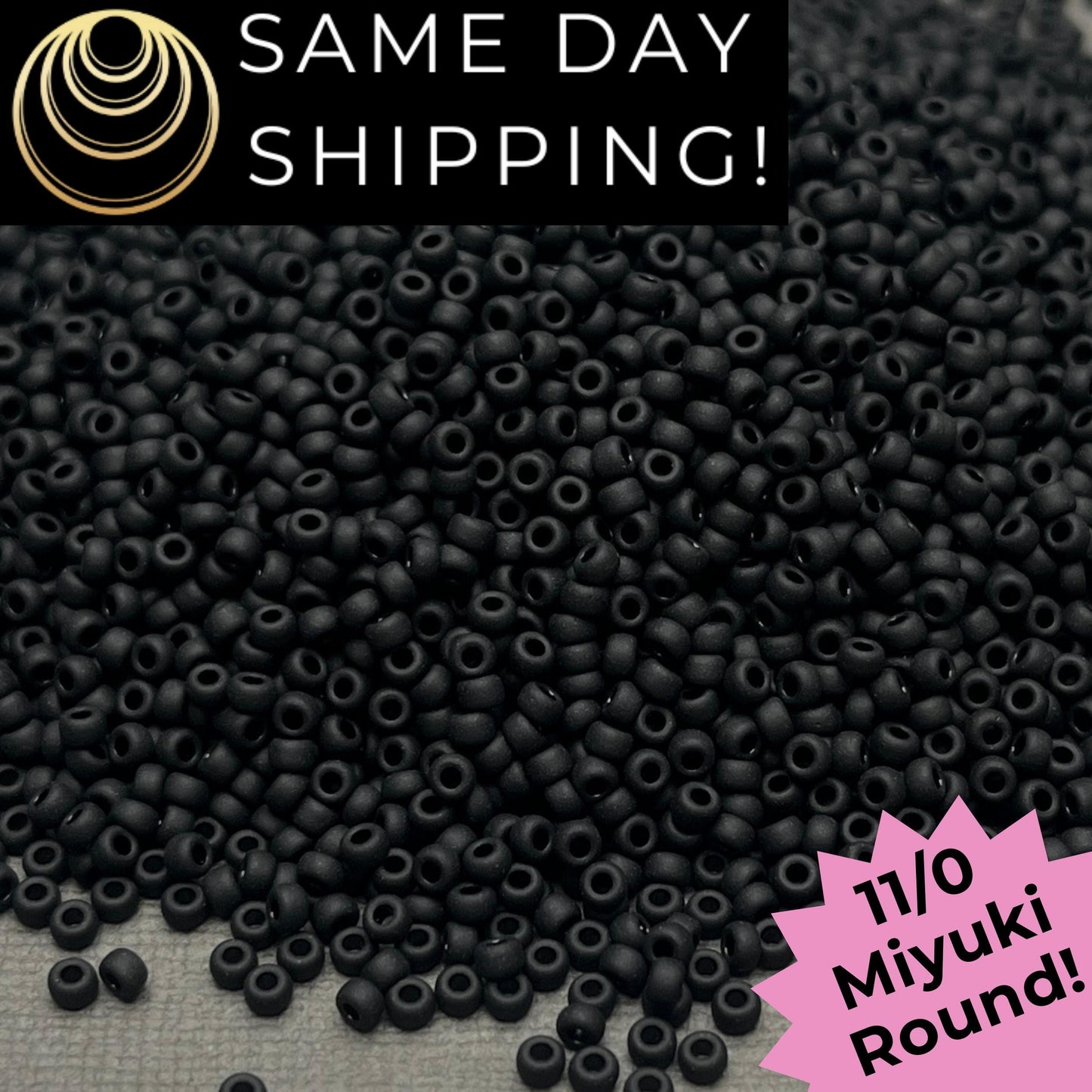 11-0401F 11/0 Miyuki Round Seed Beads Matte Black