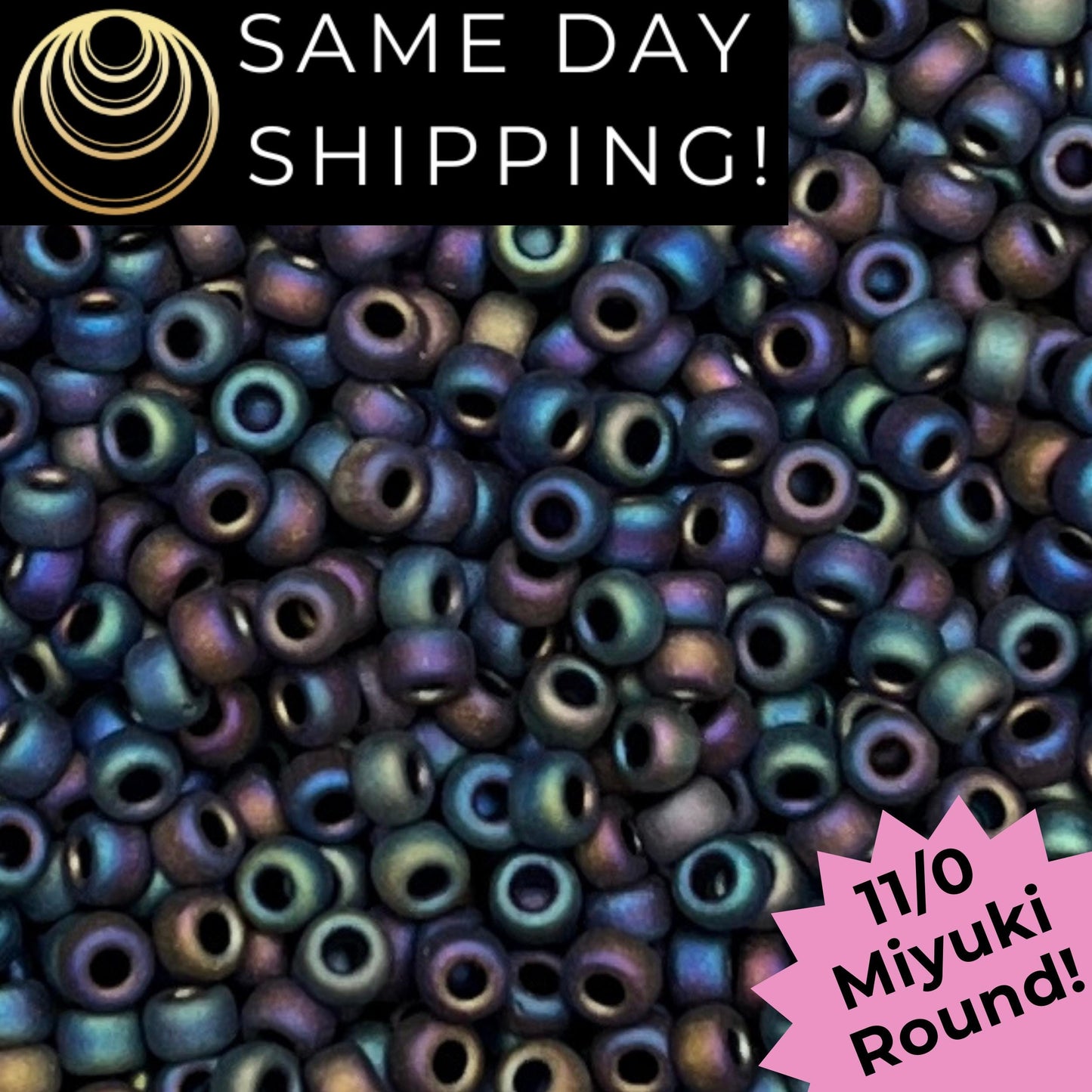 11-401FR 11/0 Miyuki Round Seed Beads Matte Black AB