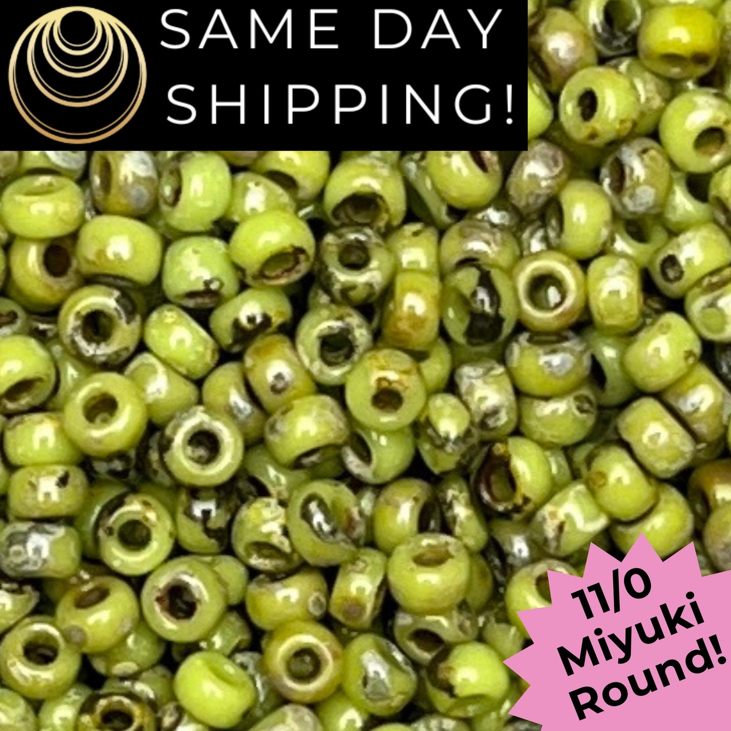 11-4515 11/0 Miyuki Round Opaque Chartreuse Picasso Seed Beads
