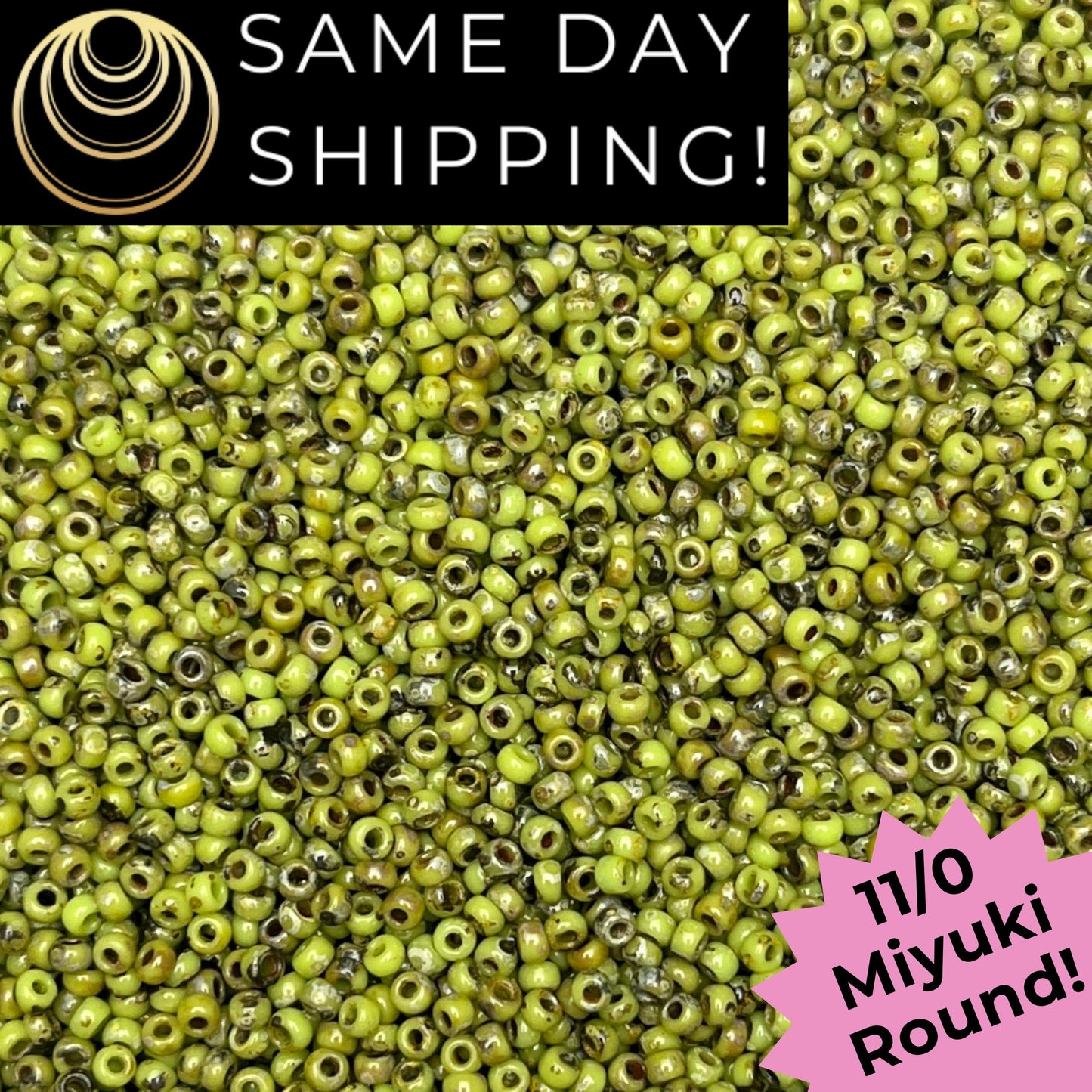 11-4515 11/0 Miyuki Round Opaque Chartreuse Picasso Seed Beads