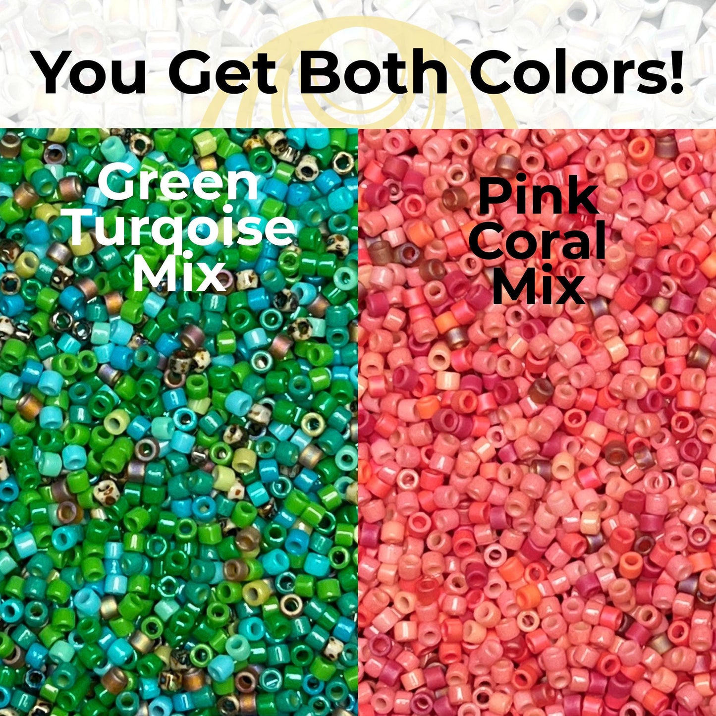Miyuki 11/0 Delica Beads, 2 Color Set, Perfectly Paired Together Green Turquoise Mix AND Pink Coral Mix