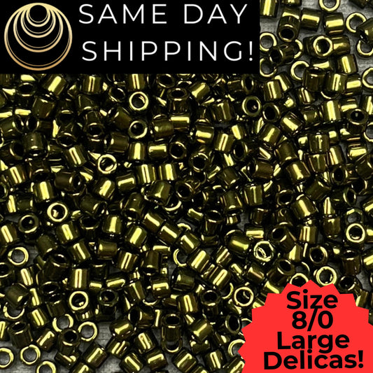 DBL0011 8/0 LARGE Miyuki Delica Beads Metallic Olive Green