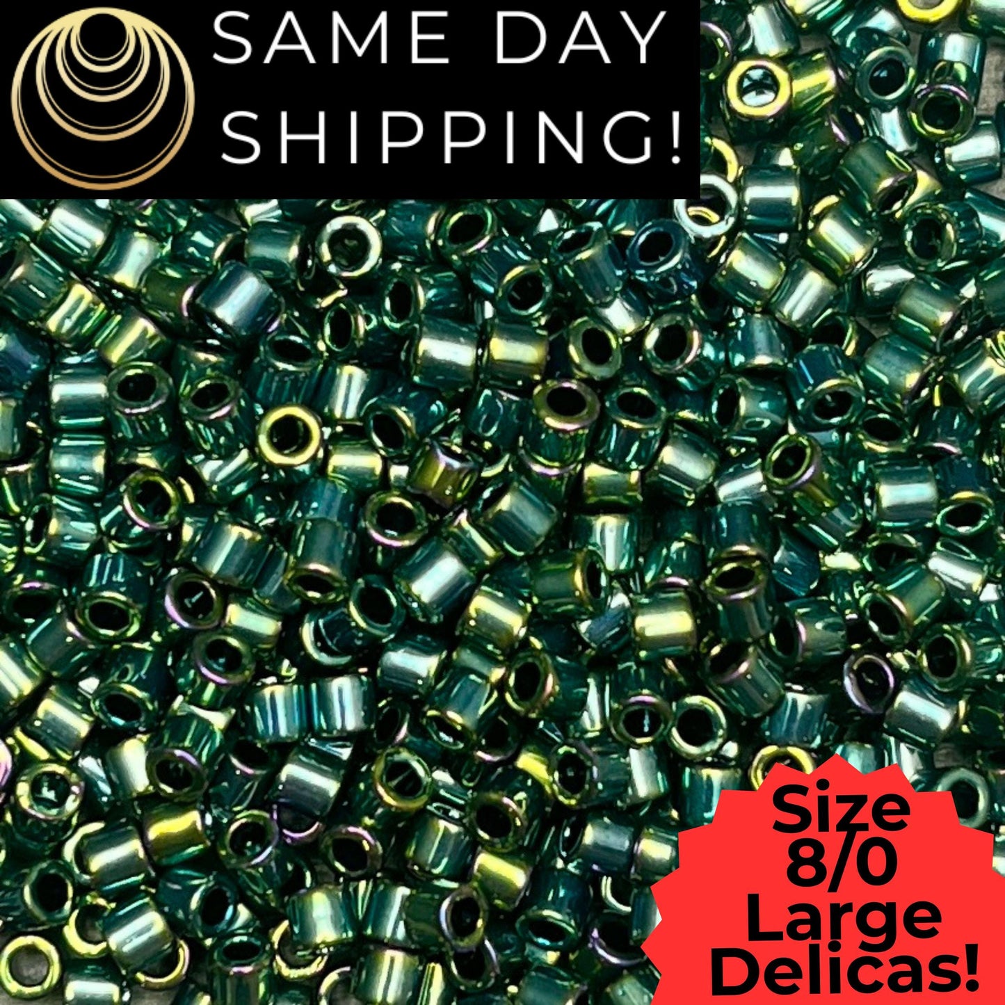 DBL0027 8/0 LARGE Miyuki Delica Beads Metallic Dark Green Iris