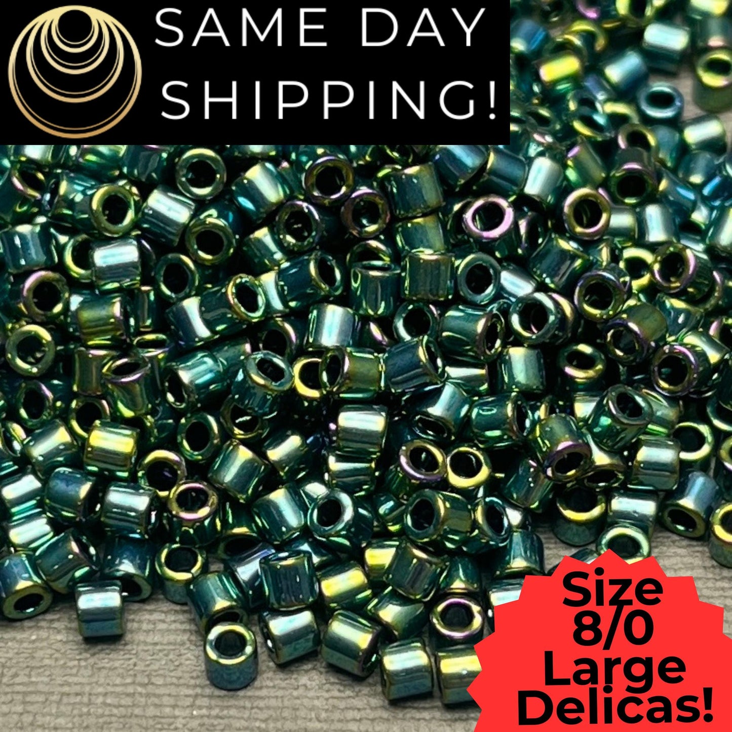 DBL0027 8/0 LARGE Miyuki Delica Beads Metallic Dark Green Iris