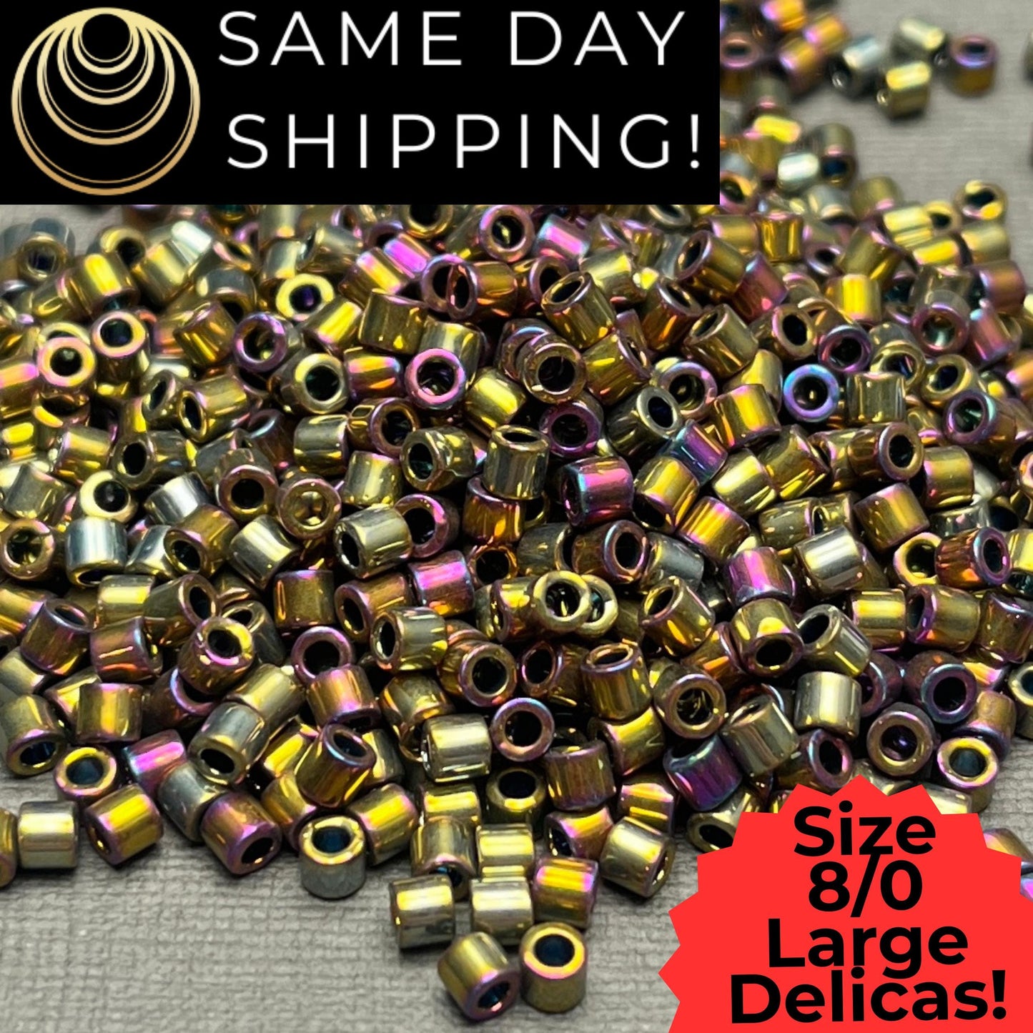 DBL0029 8/0 LARGE Miyuki Delica Beads Metallic Nickel Plated Golden Rainbow
