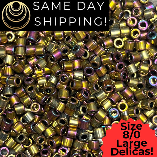 DBL0029 8/0 LARGE Miyuki Delica Beads Metallic Nickel Plated Golden Rainbow