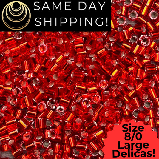 DBL0043 8/0 Miyuki Delica Beads Silver Lined Flame Red